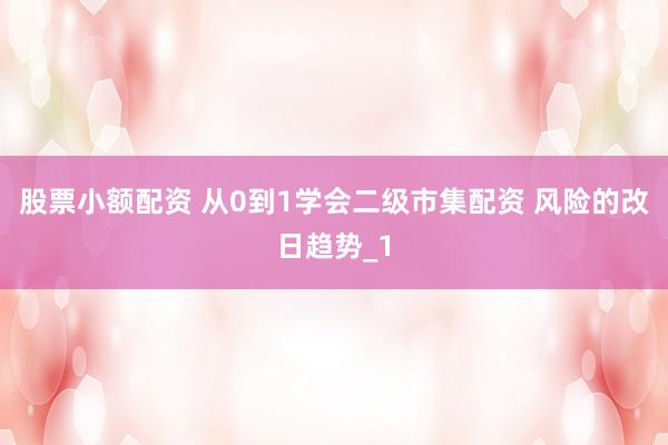 股票小额配资 从0到1学会二级市集配资 风险的改日趋势_1